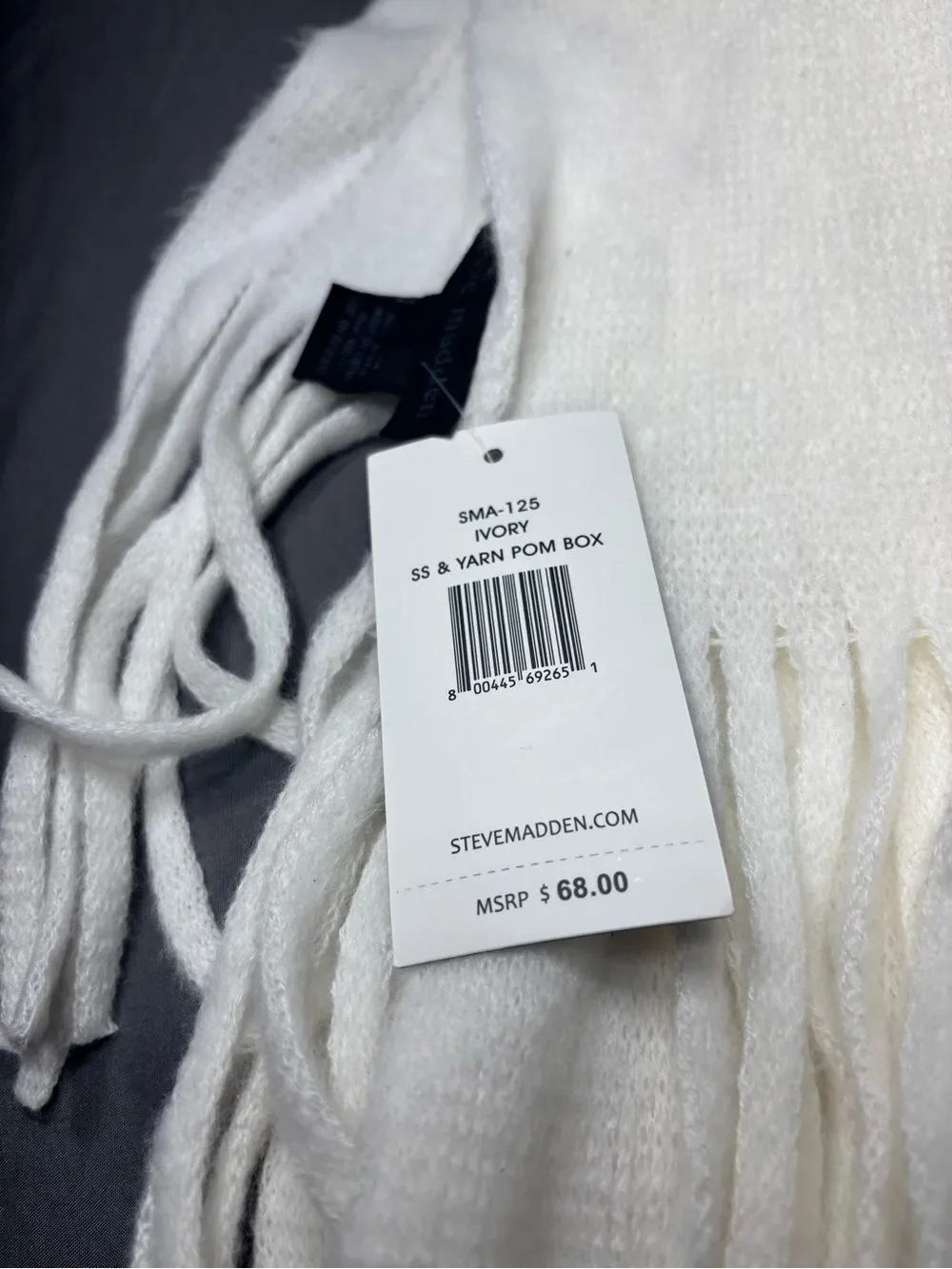 New Steve Madden White Fringe Scarf